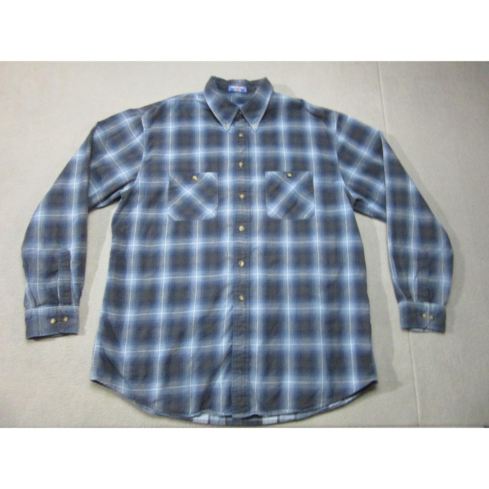 Pendleton Shirt Mens XL Blue Plaid Expedition Long Sleeve Button Up Pockets